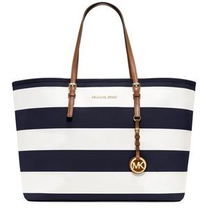 Jet Set Travel Stripe Medium Tote (Navy & White)